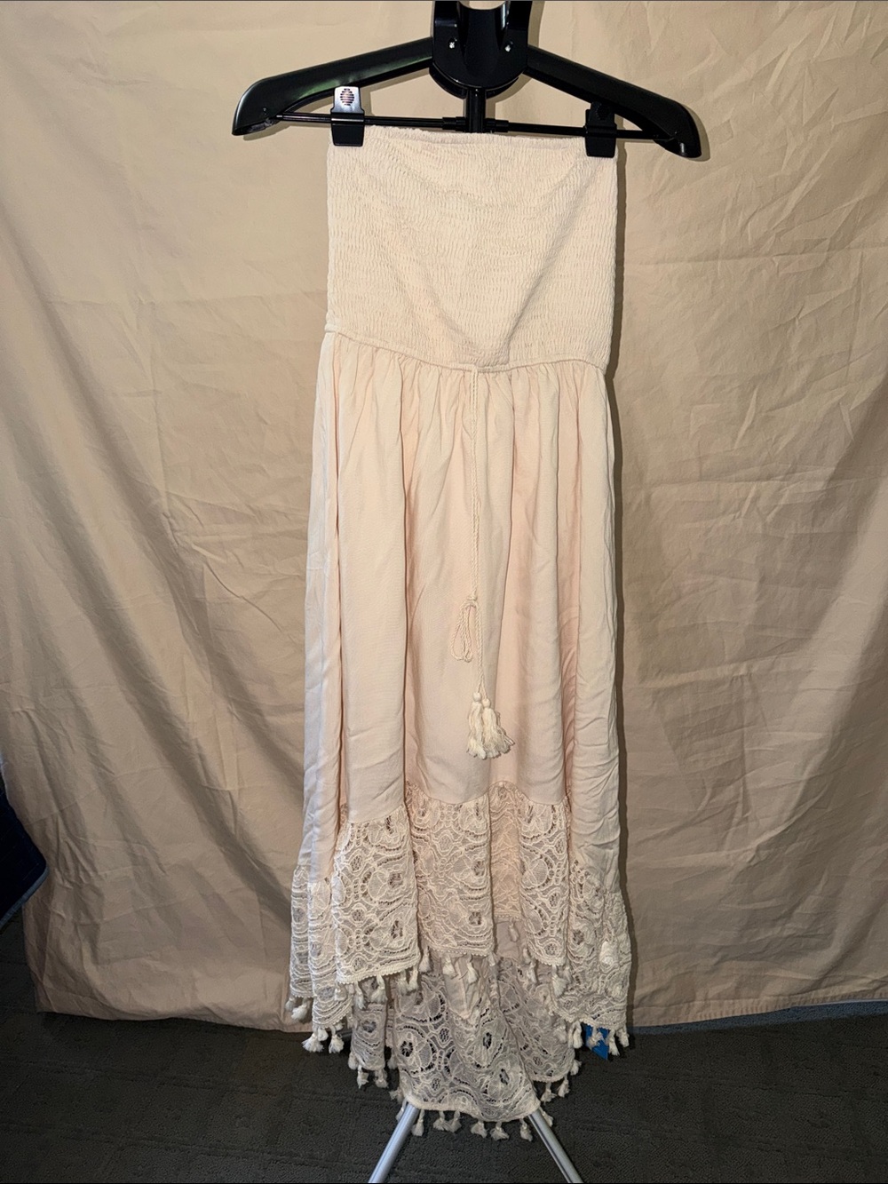 Cupshe Strapless Cream Lace Tassel Maxi Dress